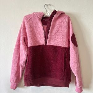 Outdoor Voices mega fleece hoodie in pink Himalayan salt color